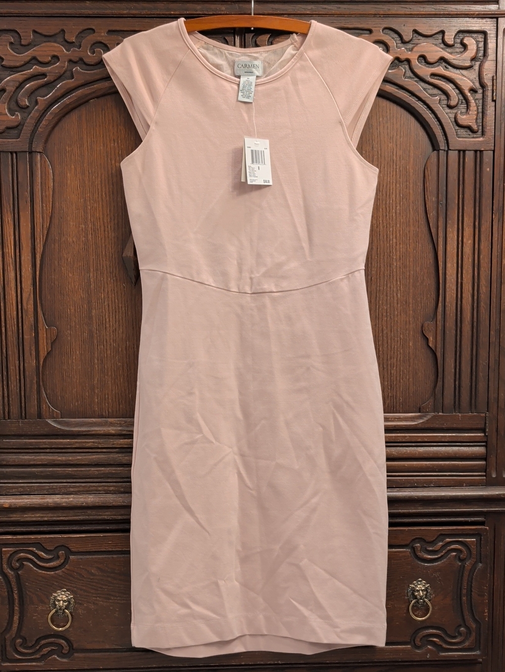 Carmen Marc Valvo Dusty Blush Cap-Sleeve Sheath Dress